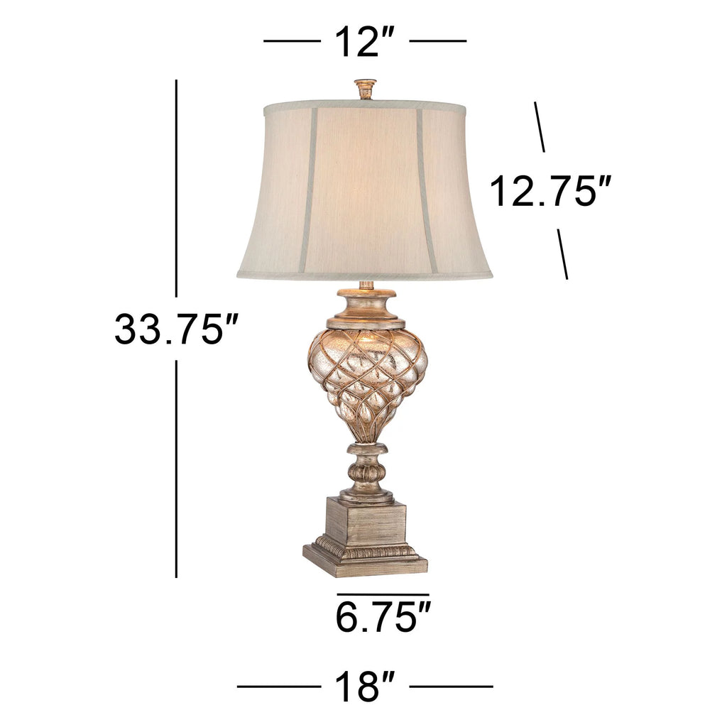 Traditional Table Lamp with Nightlight LED Off White Mist Fabric Bell Shade W799