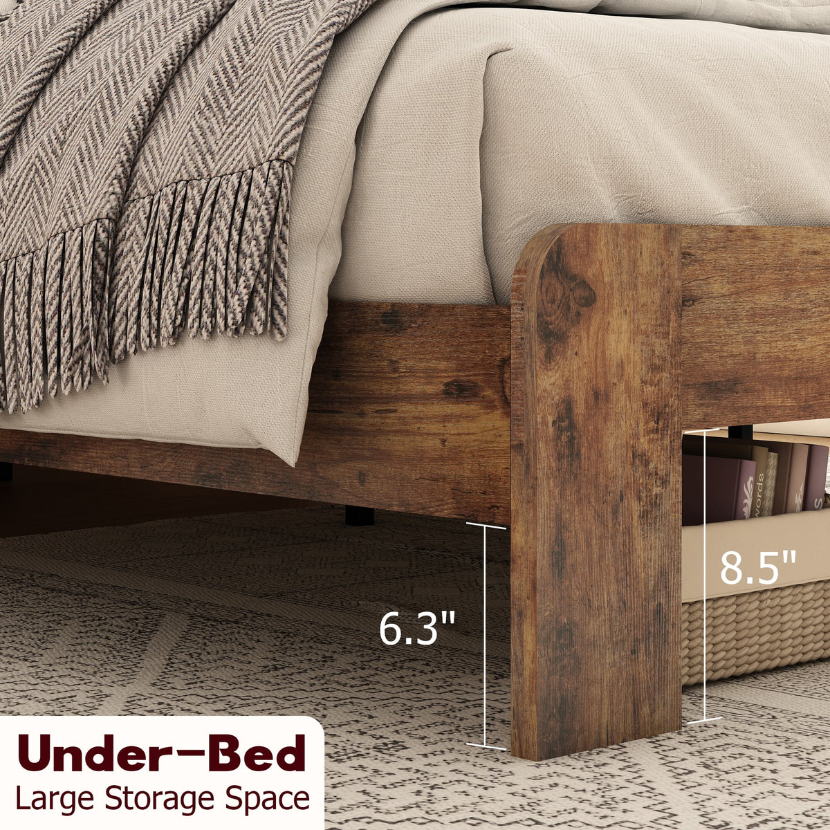 Queen Size Dark Brown Wood Platform Bed with Headboard M615795