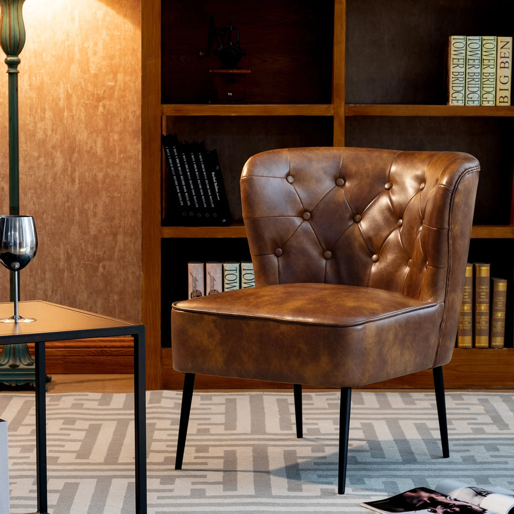 Yellowish Brown PU Tufted Accent Chair F94116