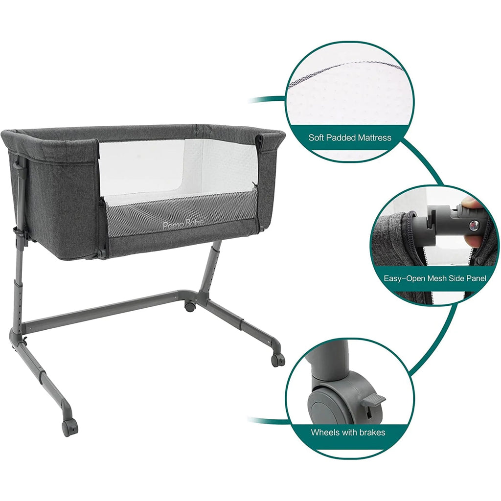 Grey Bassinet with Wheels and Folding Frame H3771