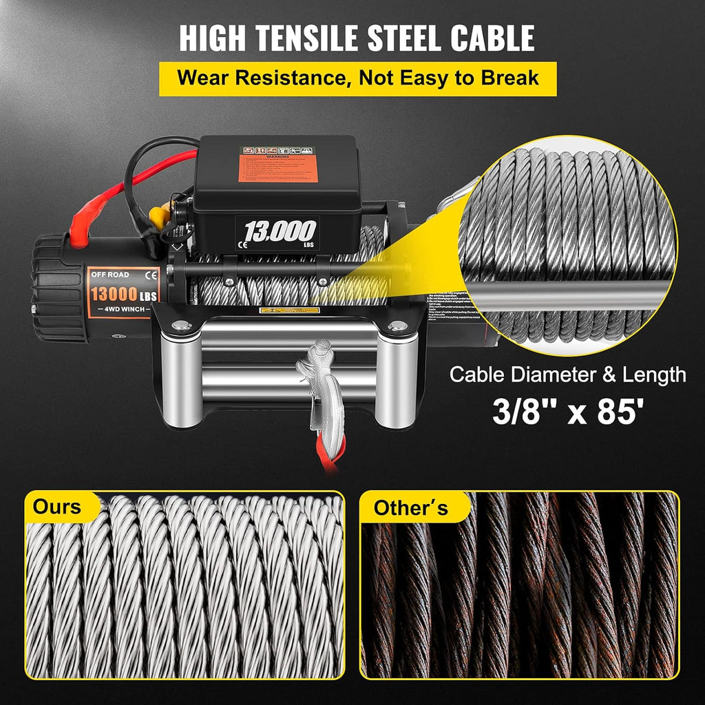 13000lbs Electric Winch with 85ft Cable Steel Y9858