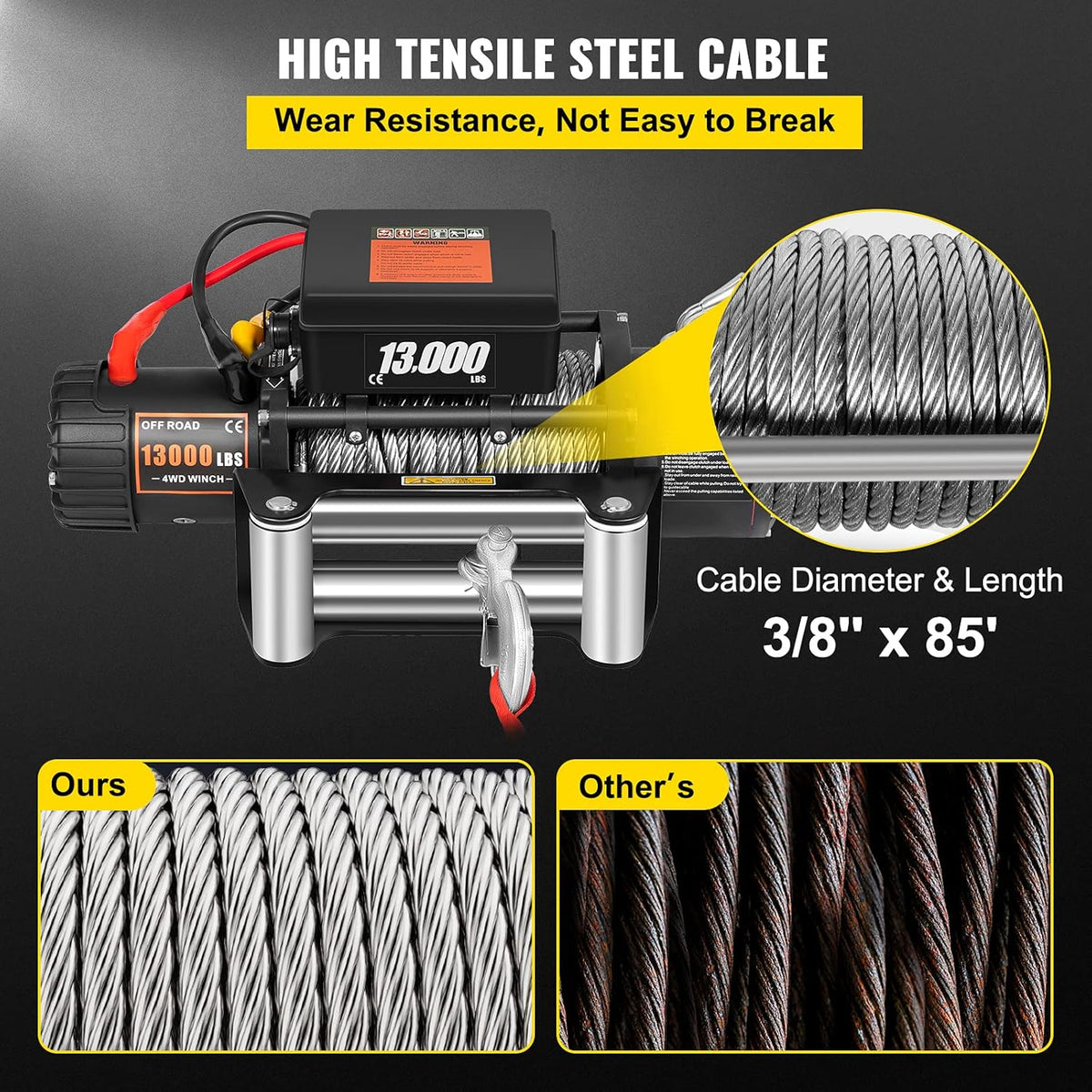 13000lbs Electric Winch with 85ft Cable Steel Y9858