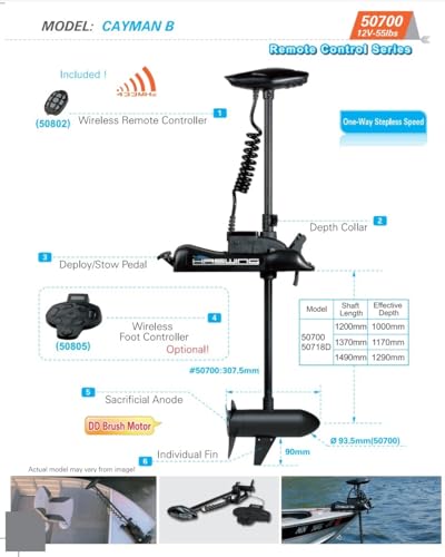 12V 55LB 54 Inch Shaft Electric Trolling Motor with Remote Control N649