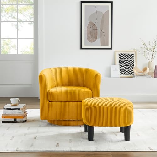 Black Corduroy Swivel Barrel Accent Chair with Ottoman K237817