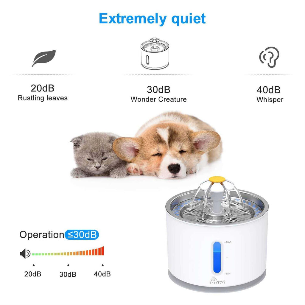 2.4L/81oz Automatic Cat Water Fountain with Stainless Steel Lid and LED Light X131438