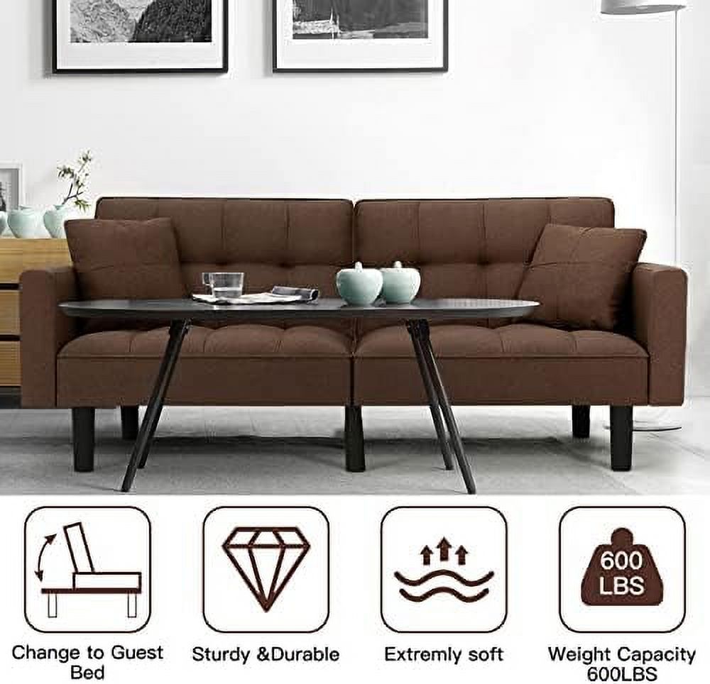 Linen Fabric Convertible Sofa Bed with Adjustable Back and Arms A503492