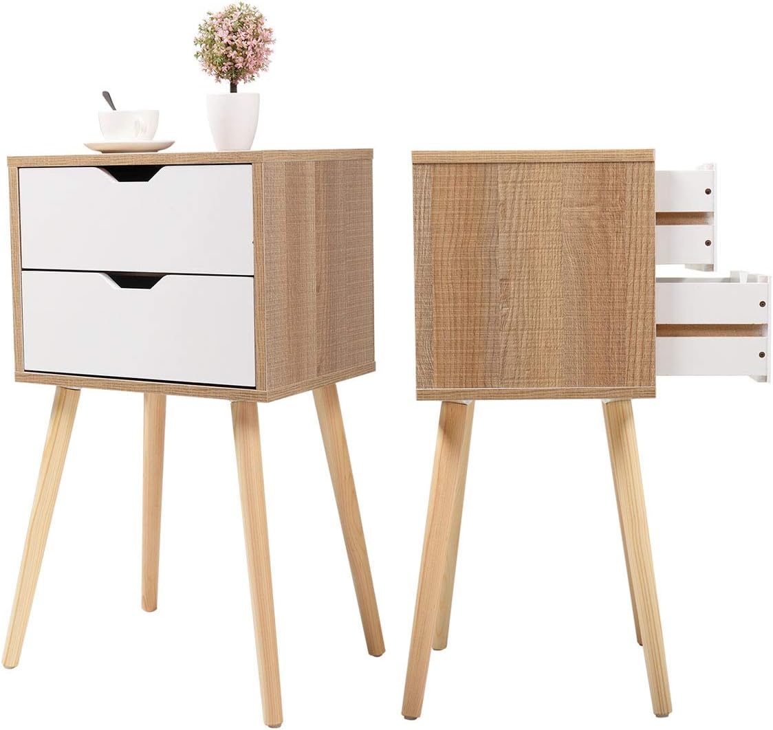 Set of 2 Blue Wood 2 Drawer Nightstand X70958