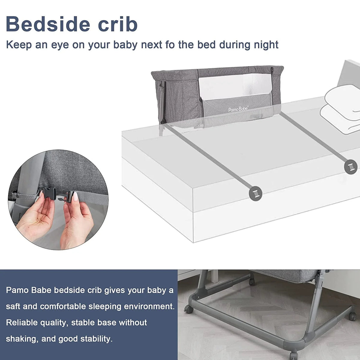 Grey Bassinet with Wheels and Folding Frame H3771