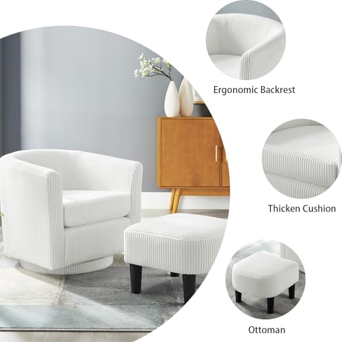 Black Corduroy Swivel Barrel Accent Chair with Ottoman K237817
