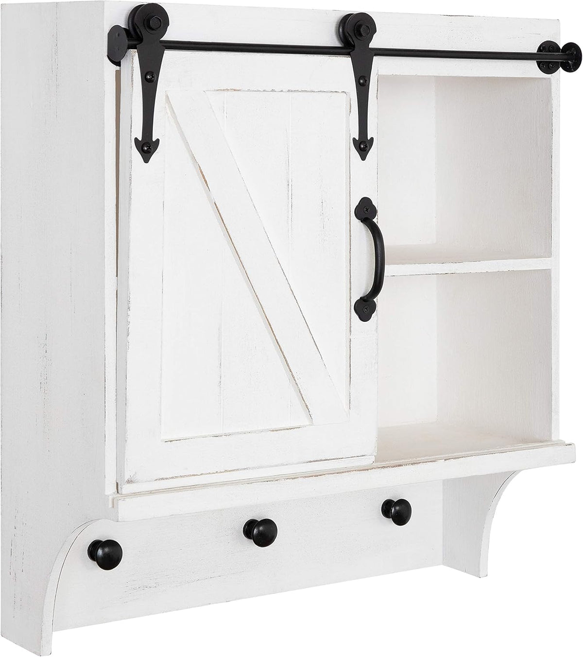 White Farmhouse Cabinet Wall Organizer with Sliding Barn Door and 3 Knobs V859