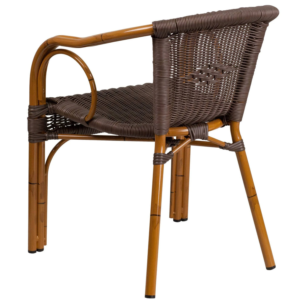 Dark Brown Rattan Patio Chair with Red Bamboo-Aluminum Frame K739