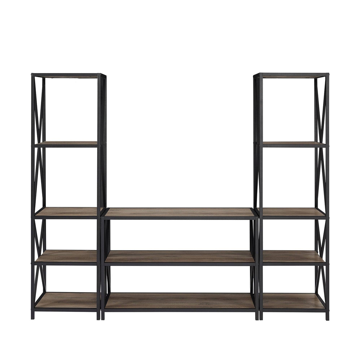 3-Piece Dark Walnut Black Metal Entertainment Wall M496