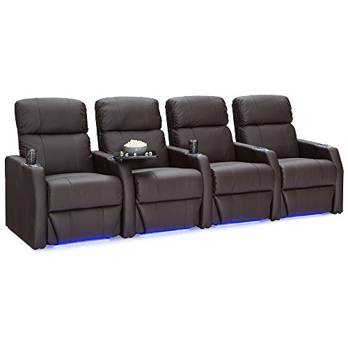 Bonded Leather Power Recline Home Theater Seating Row of 3 Black H1370