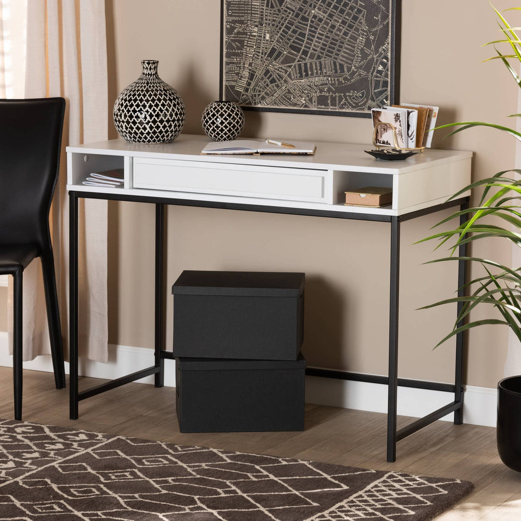 White 1-Drawer Wood and Metal Desk A969