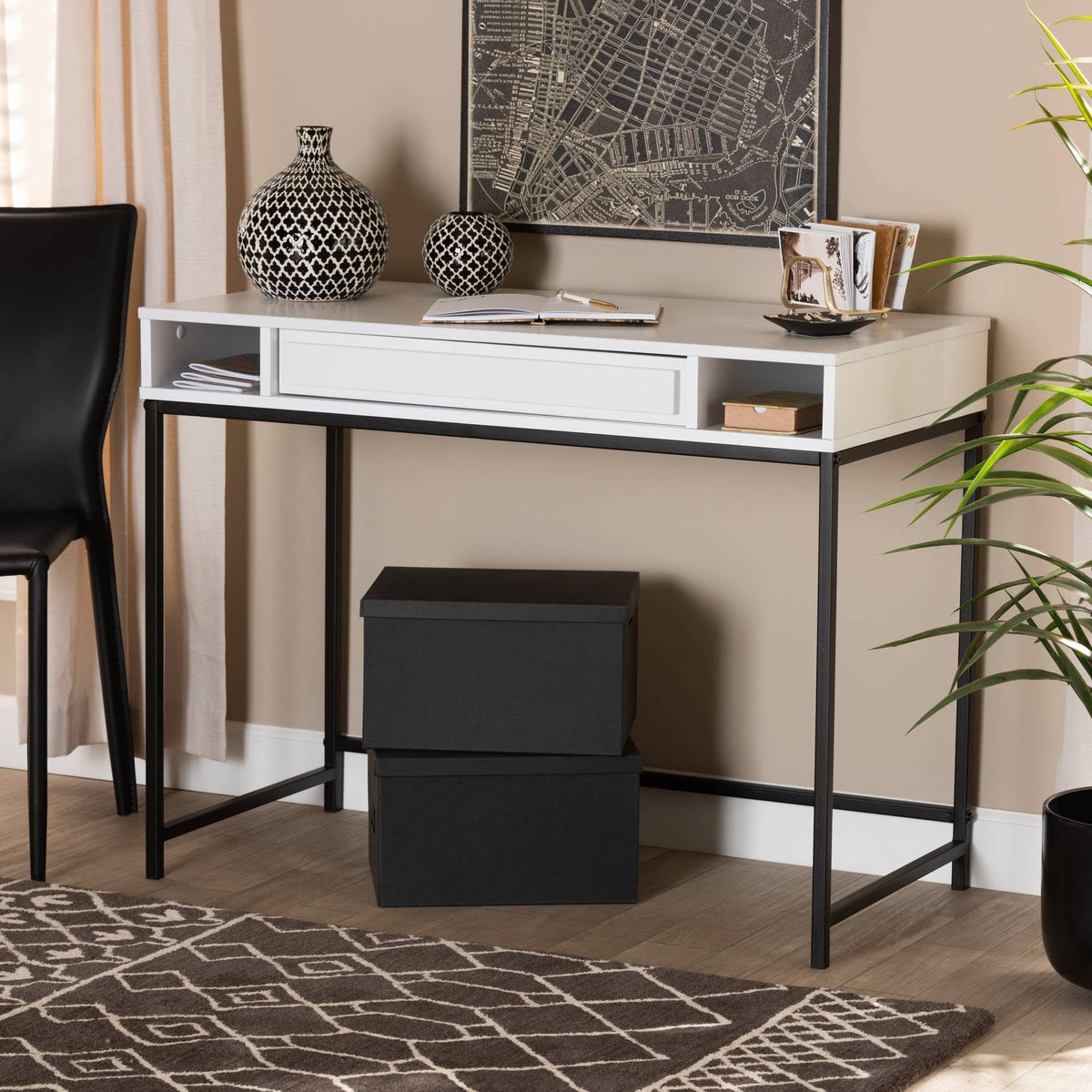 White 1-Drawer Wood and Metal Desk A969