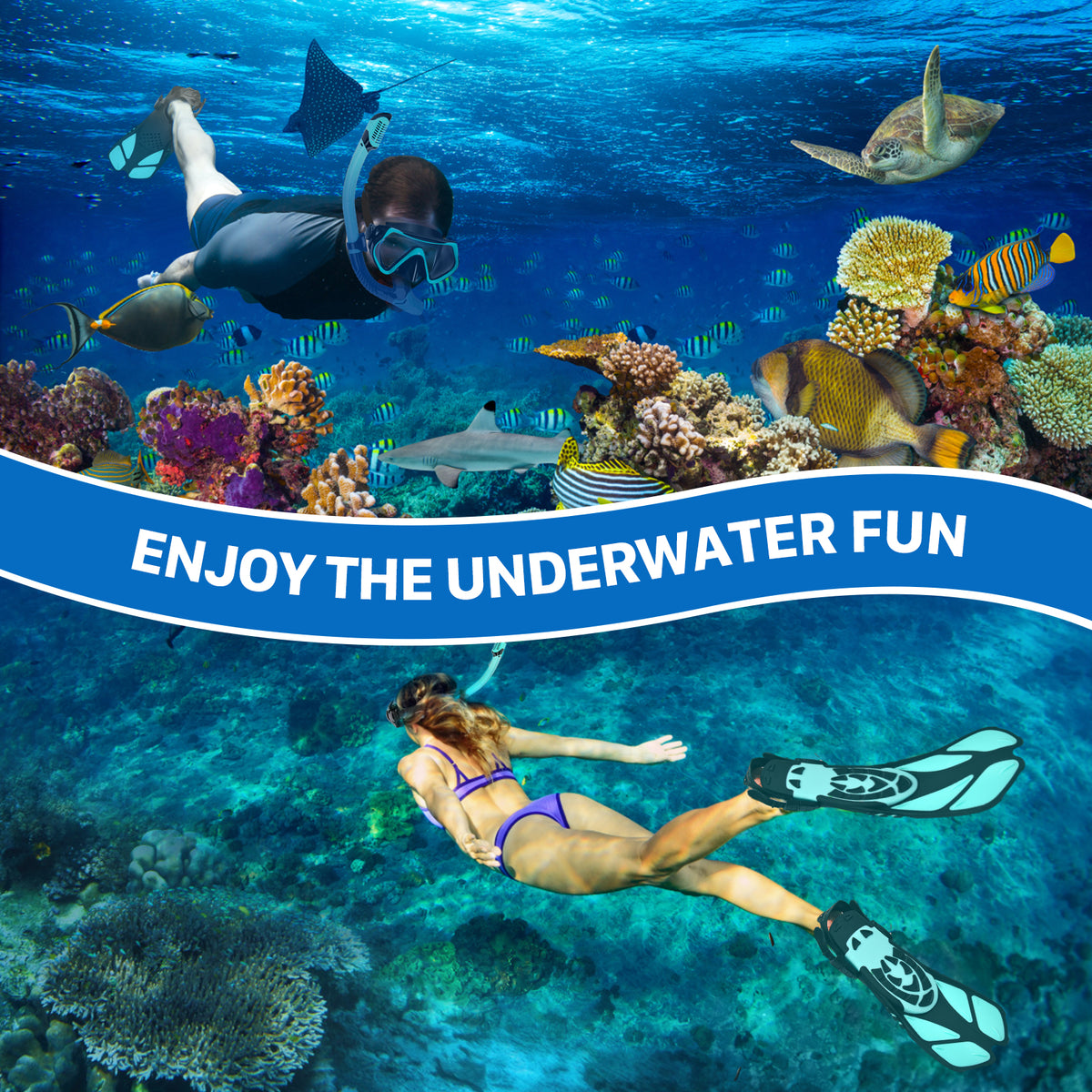 5 in 1 Snorkeling Gear Set with Tempered Glass and Travel Bag U74987