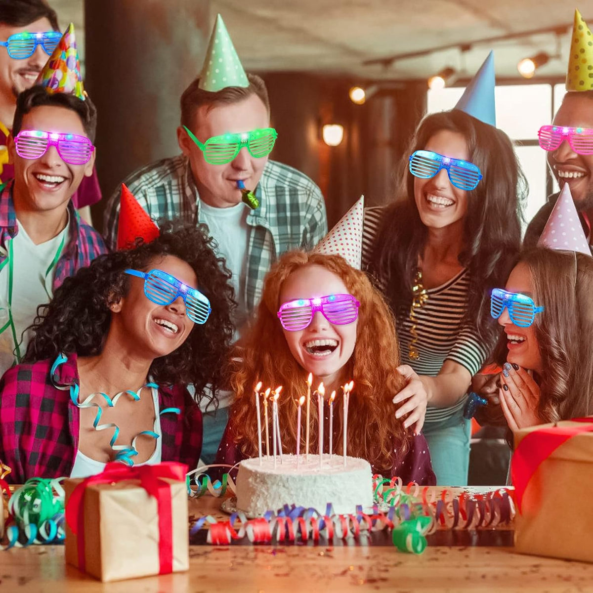 15 Pack LED Glow in The Dark Plastic Glasses U414