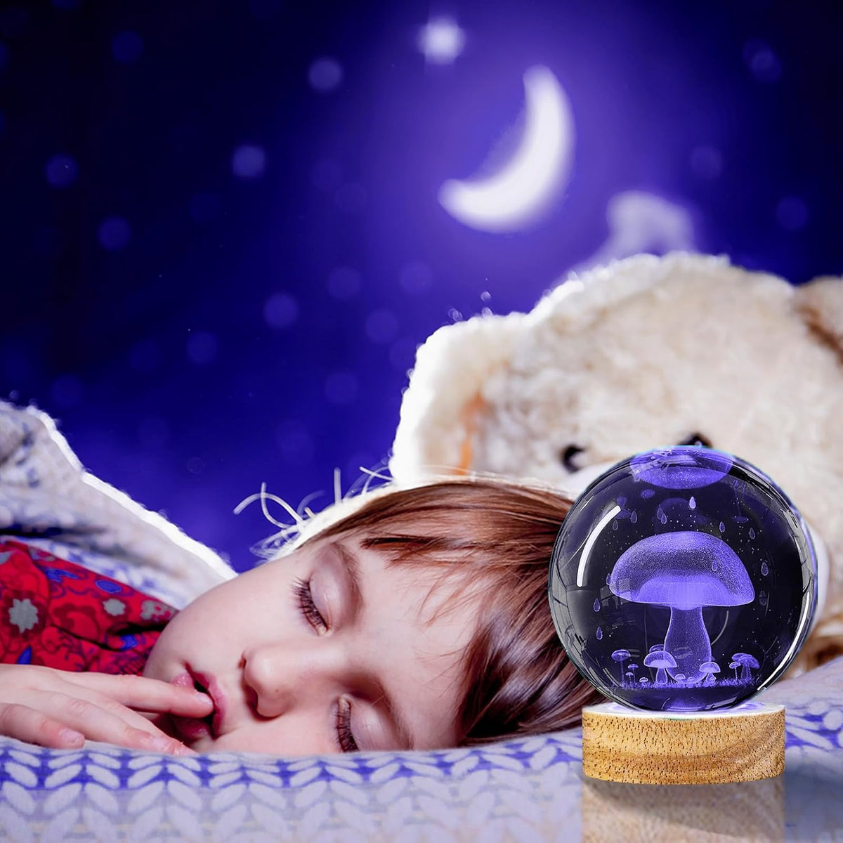 3.15in K9 Crystal Ball Night Light with Wooden Base and Remote Control H652