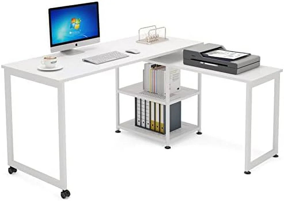 55 inch L-Shaped Corner Computer Desk with Shelves D75355