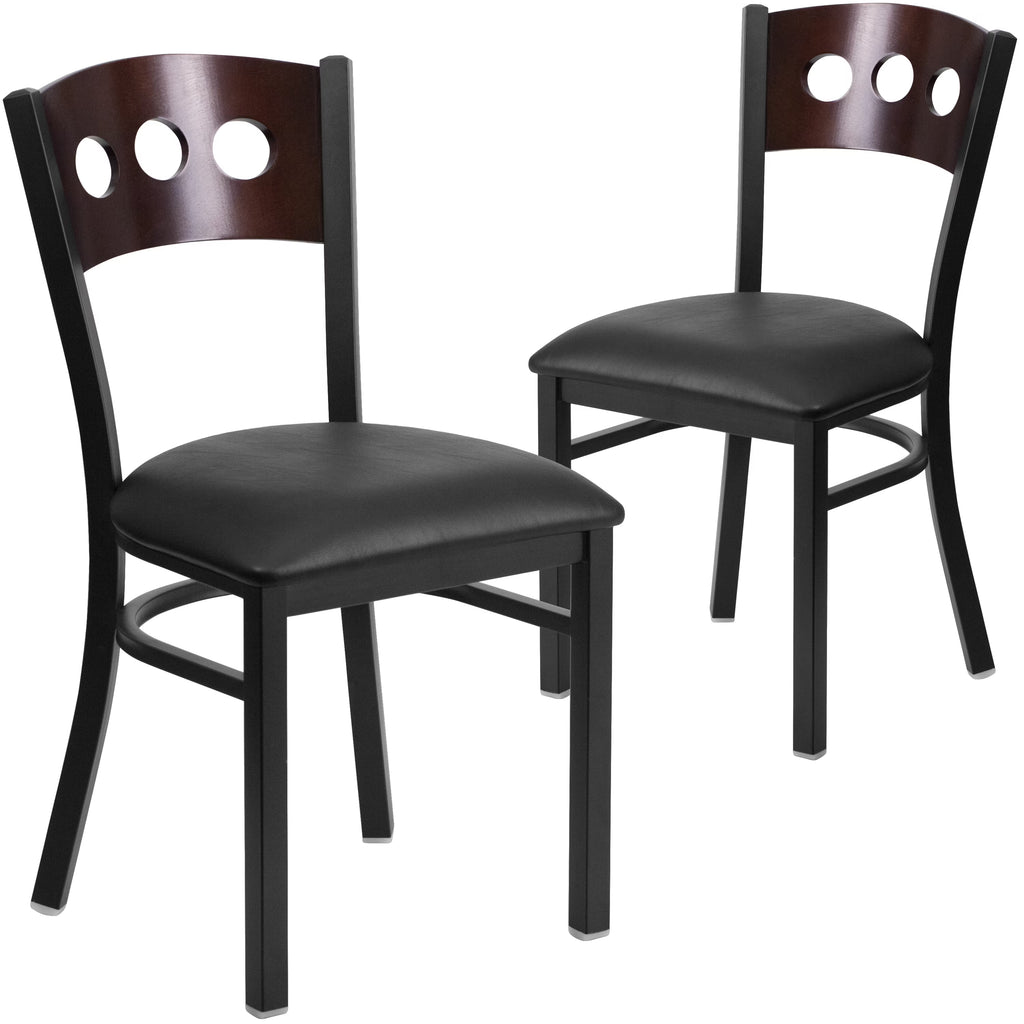 Black Metal Restaurant Chair with Walnut Wood Back and Vinyl Seat O611969