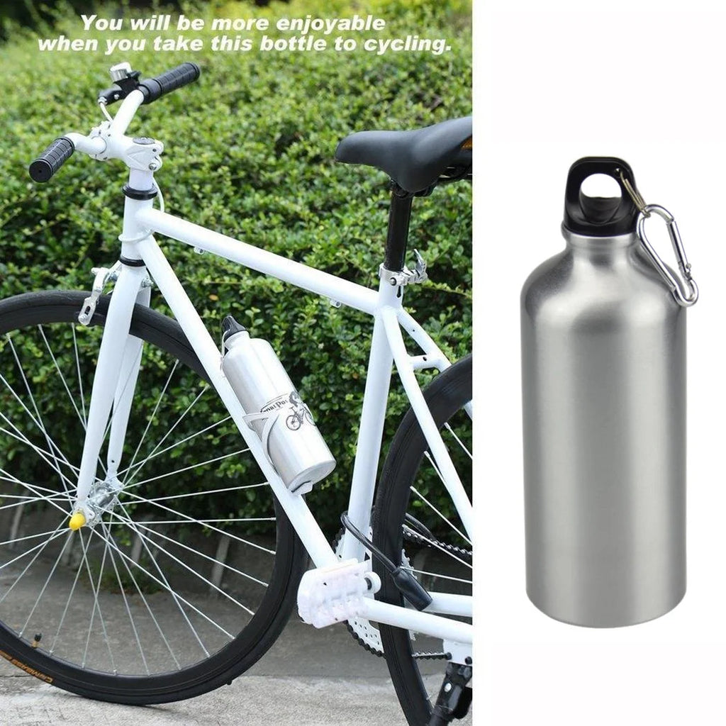 5pcs 600ml Aluminum Water Bottles Silver with Carabiner Hook W7703
