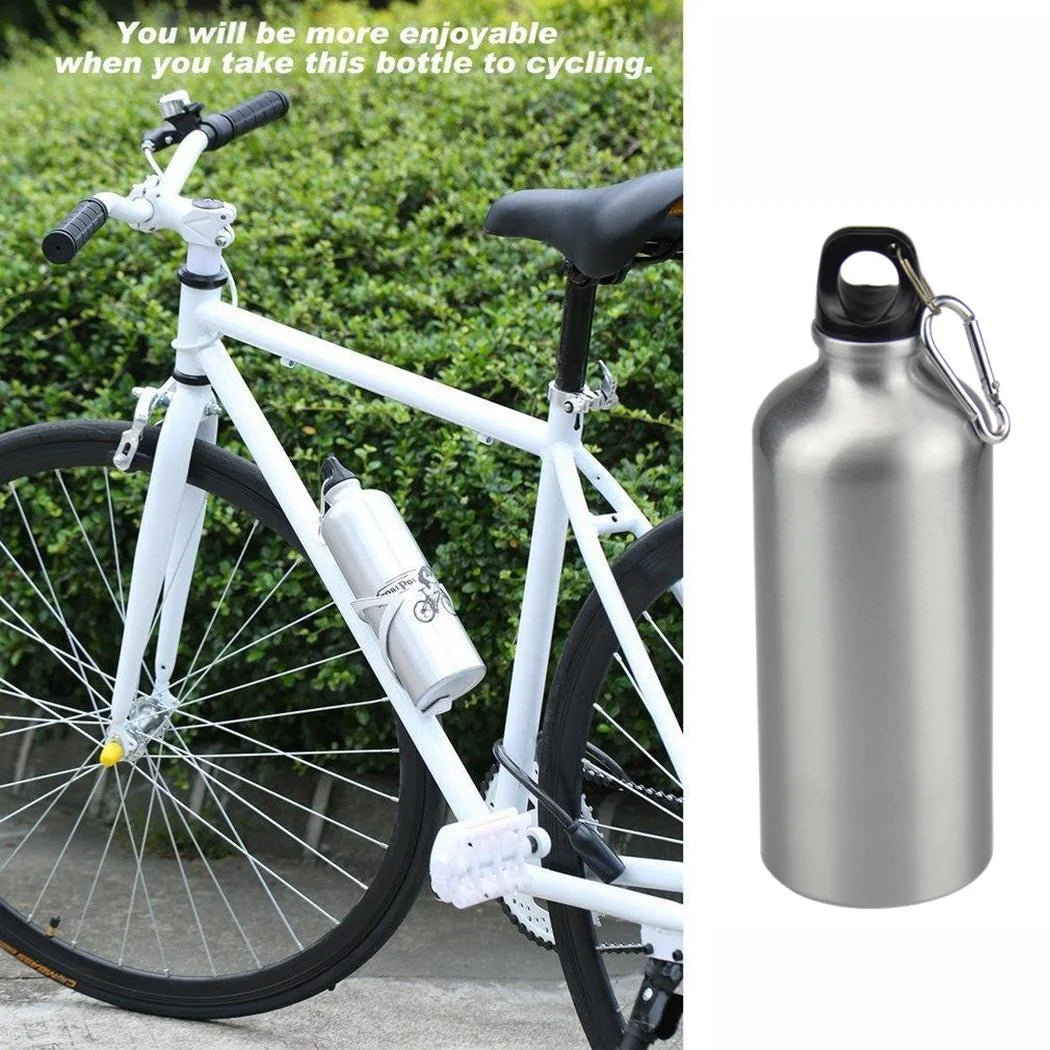 5pcs 600ml Aluminum Water Bottles Silver with Carabiner Hook W7703