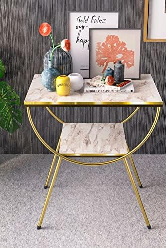 White Marble Nightstand with Gold Metal Legs F428