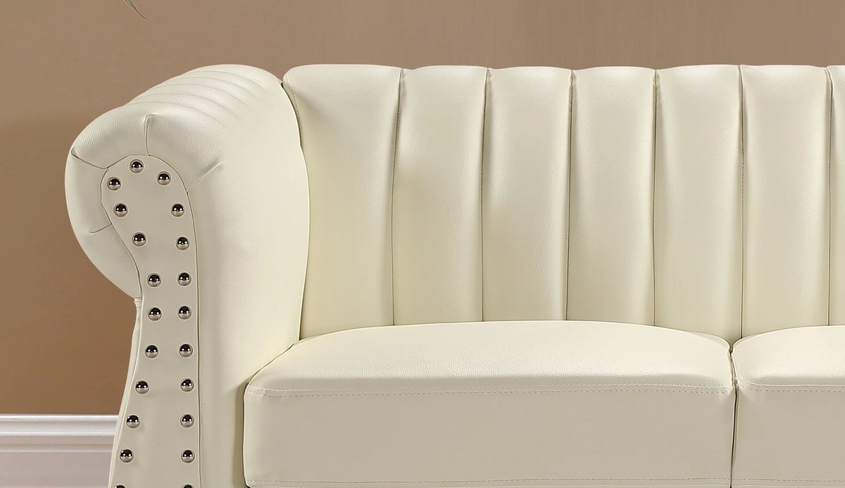 White Faux Leather Rolled Arm Sofa C136