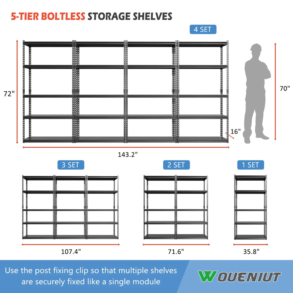 5 Tier Adjustable Heavy Duty Metal Storage Shelves M224598