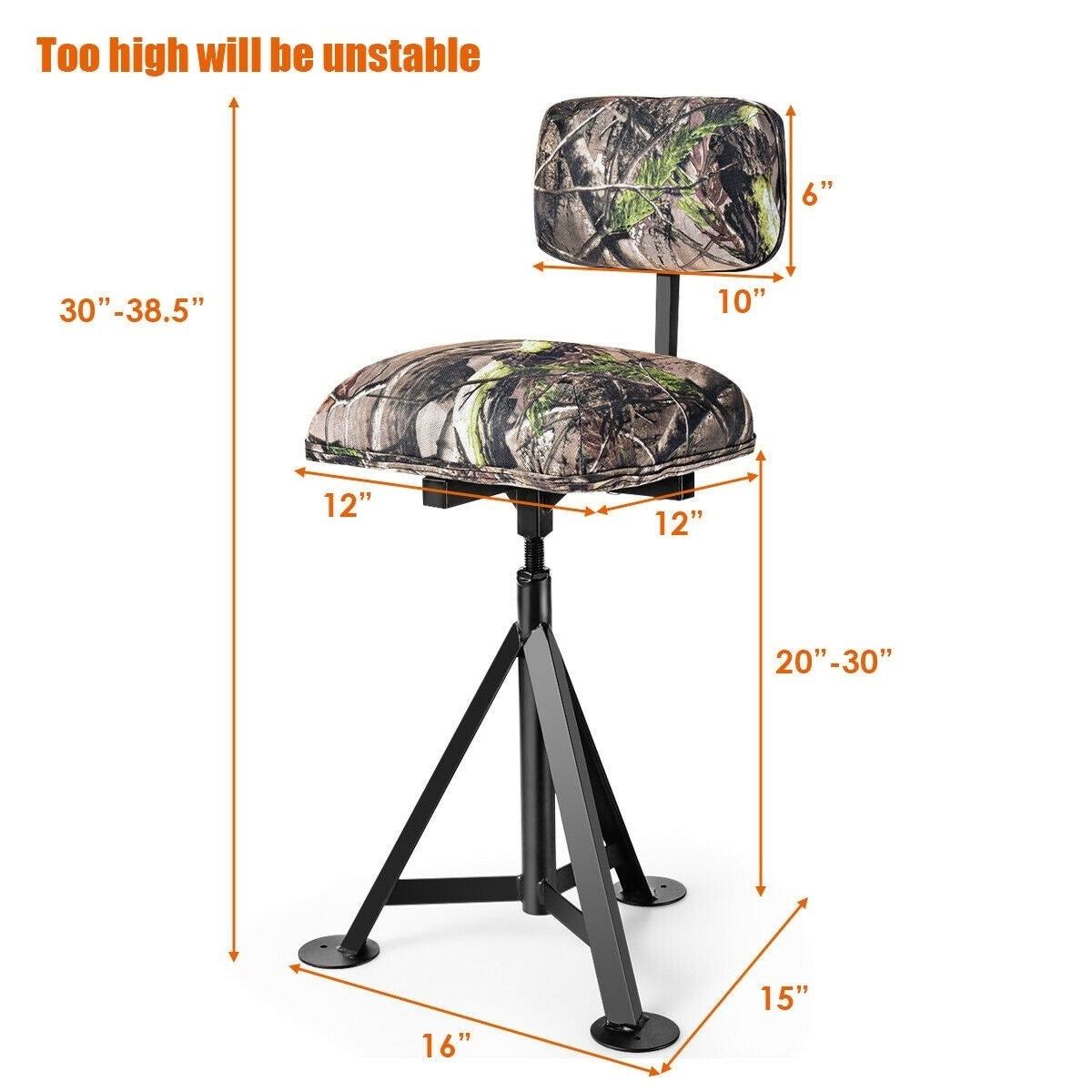 Camouflage Swivel Hunting Tripod Blind Stool with Detachable Backrest G123911