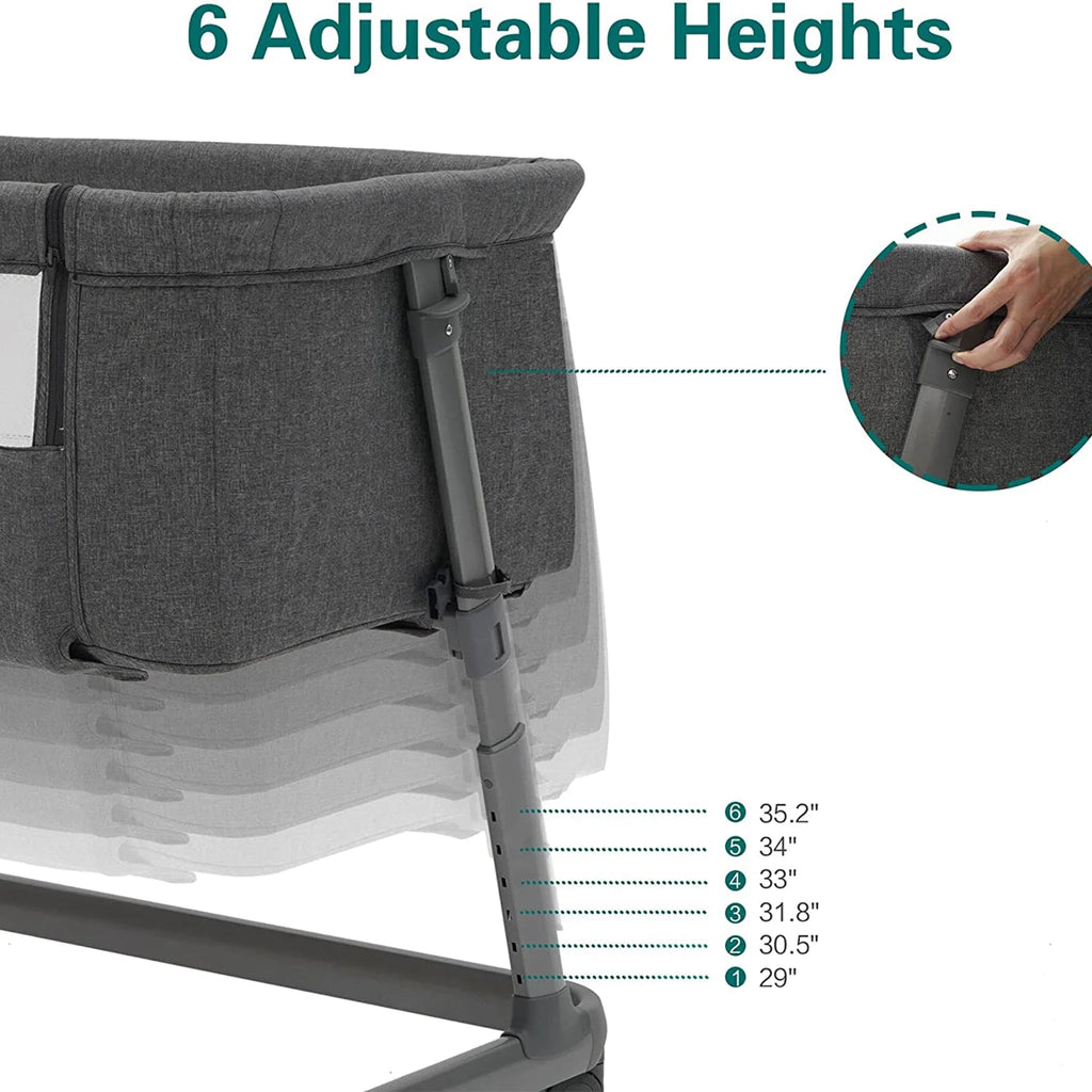 Grey Bassinet with Wheels and Folding Frame H3771