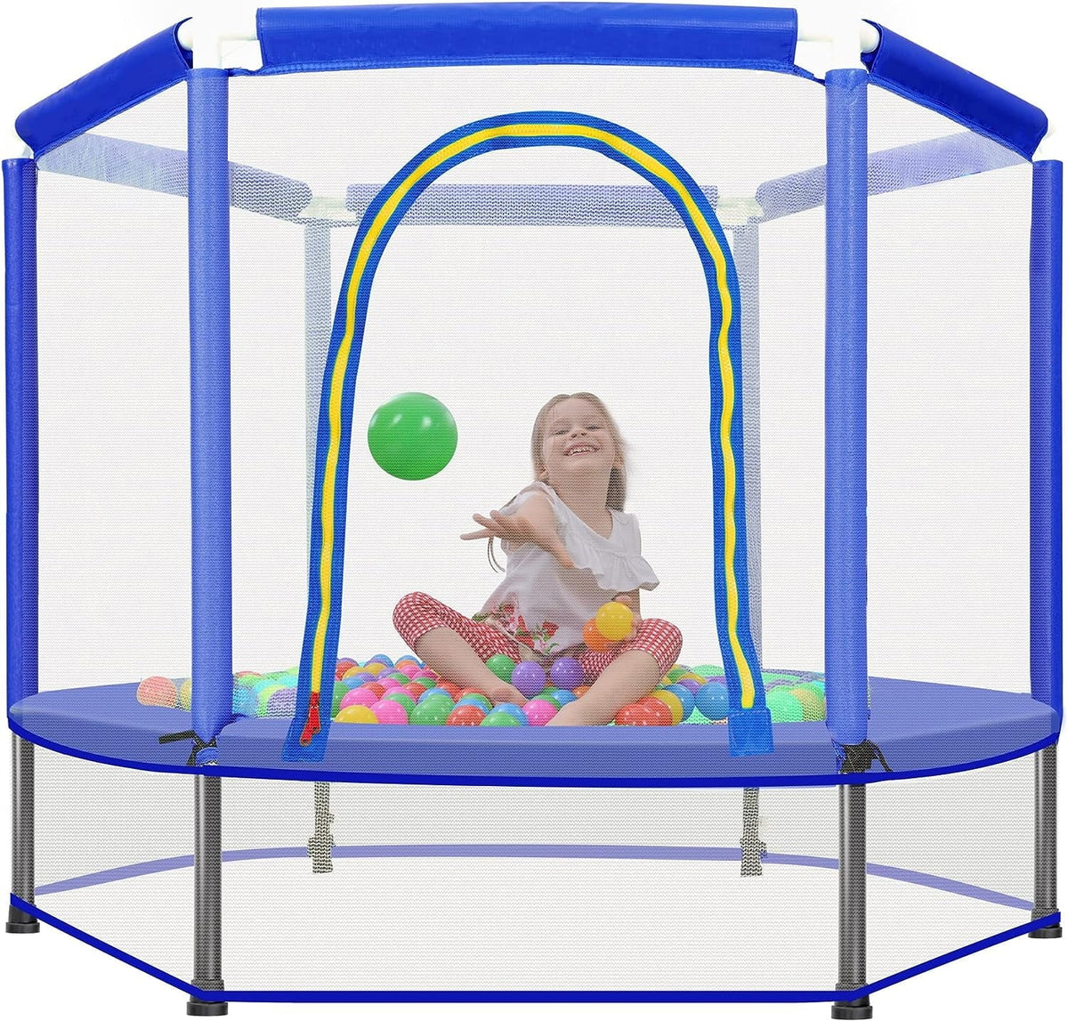 Green Mini Trampoline with Safety Enclosure Net and Pit Balls W72212