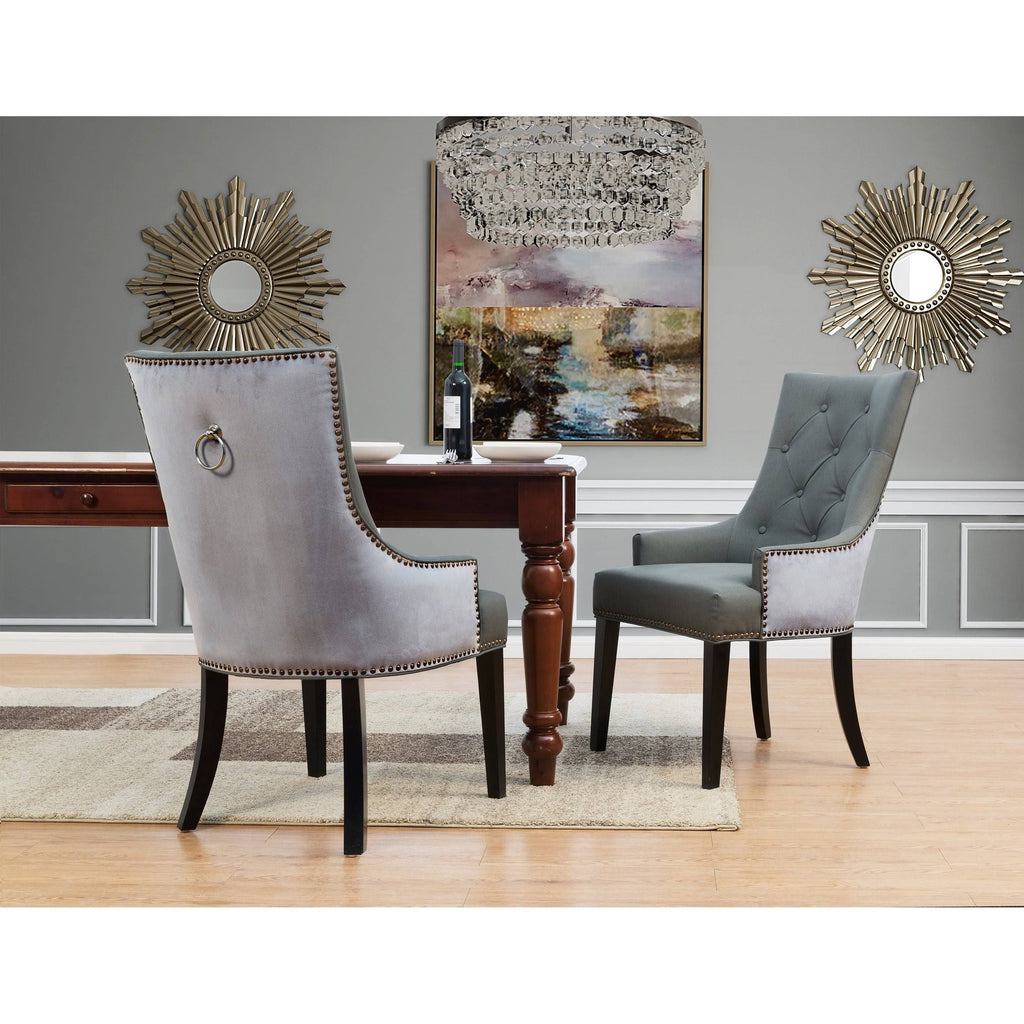 Grey PU Leather and Velvet Dining Chair, Set of 2 J477