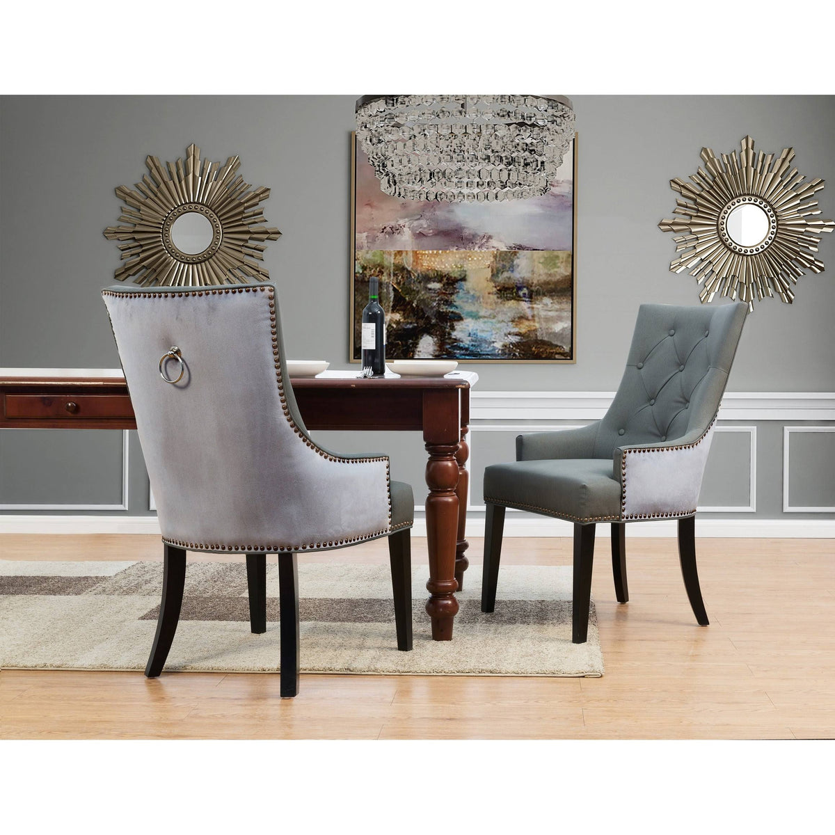 Grey PU Leather and Velvet Dining Chair, Set of 2 J477