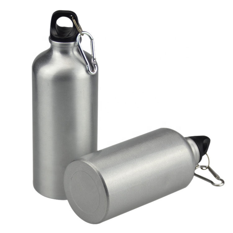 5pcs 600ml Aluminum Water Bottles Silver with Carabiner Hook W7703
