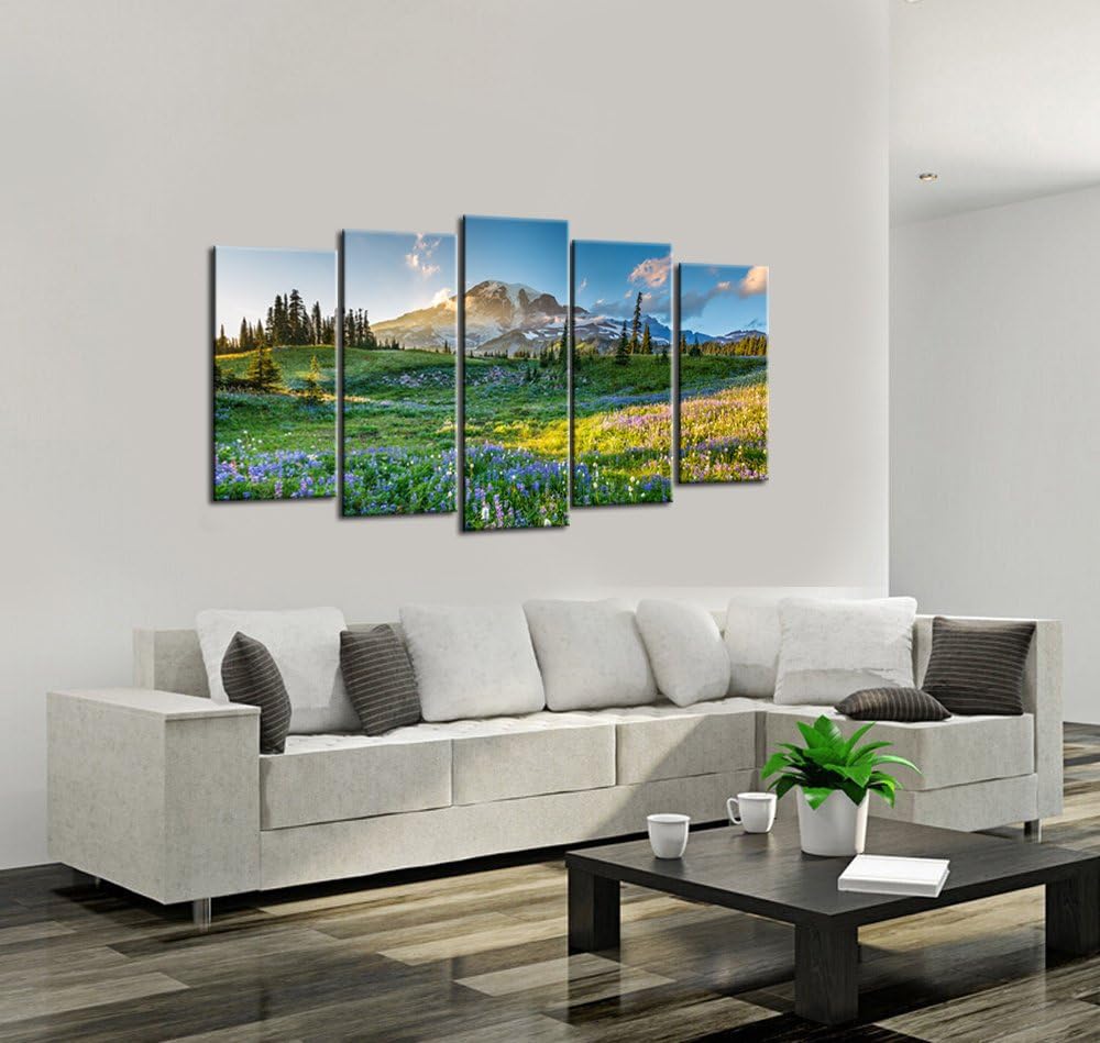 Large Canvas Print Wall Art Mount Rainier National Park at Sunrise Landscape Painting Giclee Print Gallery Wrap Ready to Hang H4815