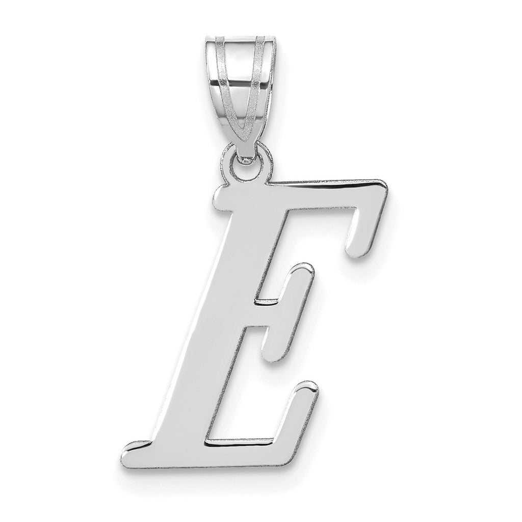 14k White Gold Polished Letter E Initial Pendant Necklace E526