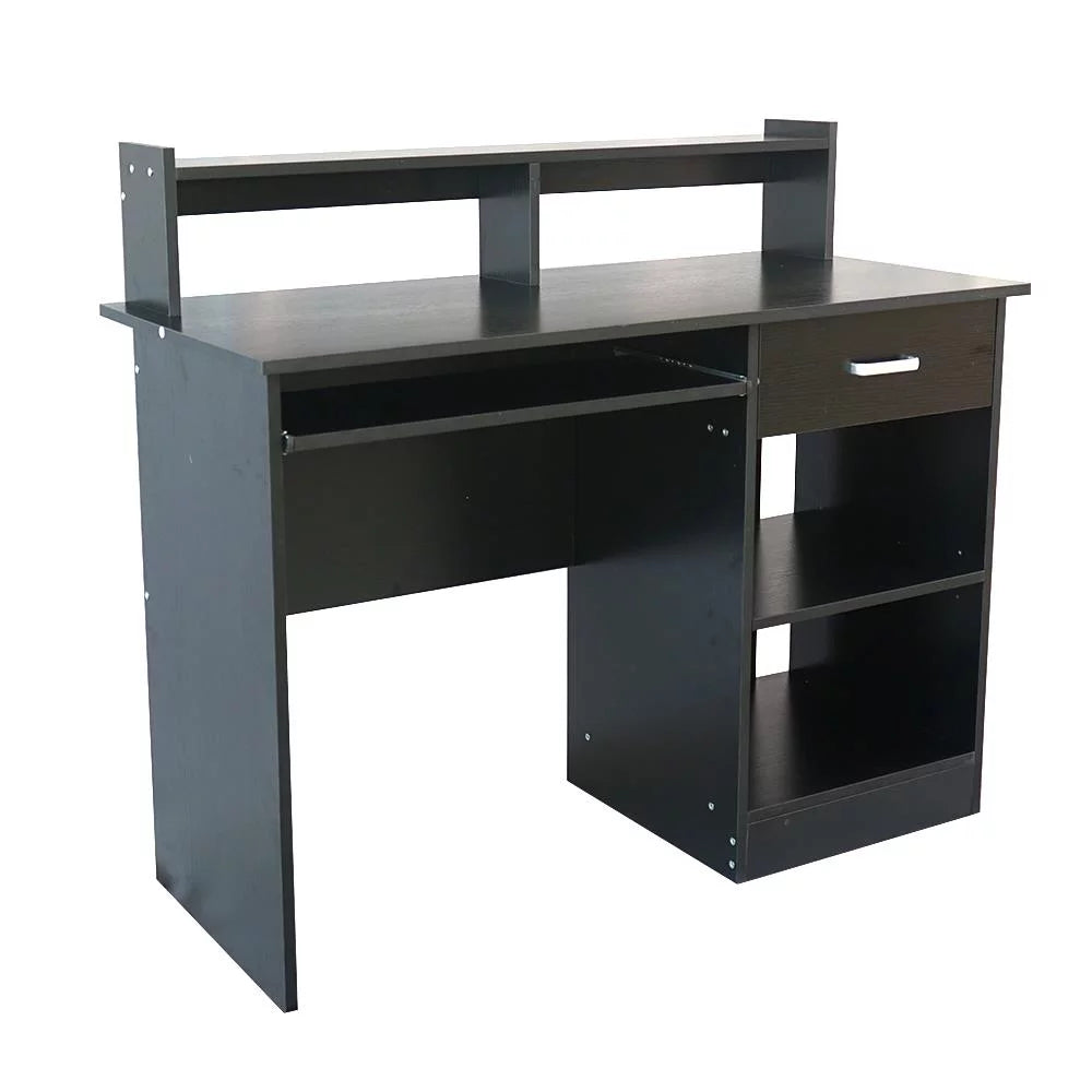 Black Wood Computer Desk with Drawer and Keyboard Tray Q8341