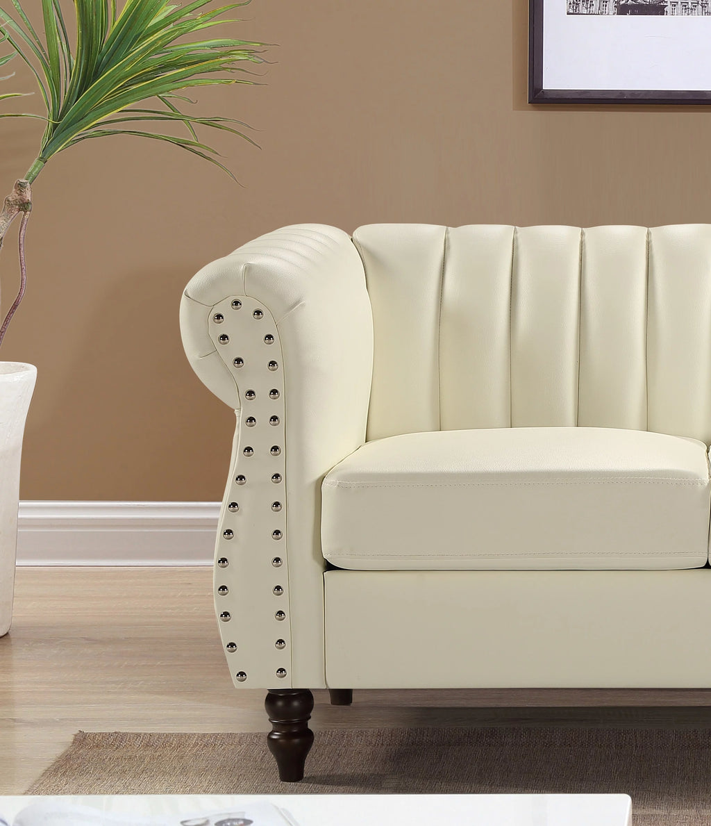 White Faux Leather Rolled Arm Sofa C136
