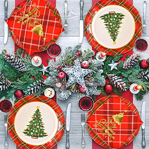 Red Plaid Disposable Paper Dinner Plates Dessert Plates and Napkins L2627