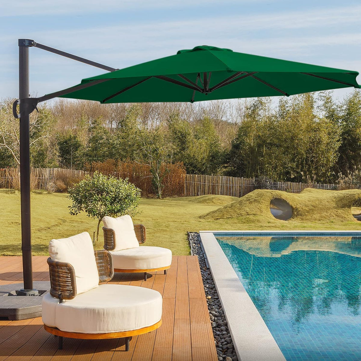 Grey 8.2FT Square Offset Patio Umbrella with Aluminum Pole V3281