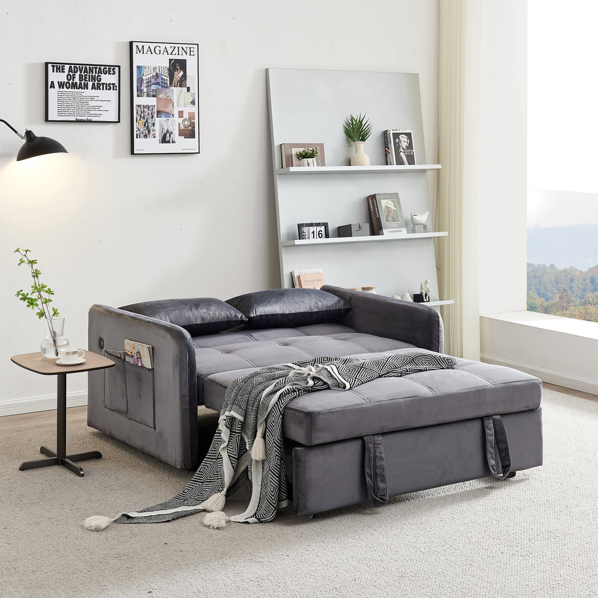 Velvet Pull Out Convertible Sofa Bed S8691