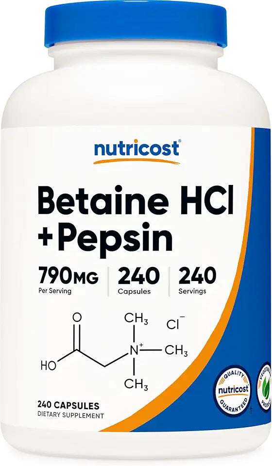 Betaine HCl + Pepsin 790mg 240 Capsules Gluten Free Non-GMO I5712
