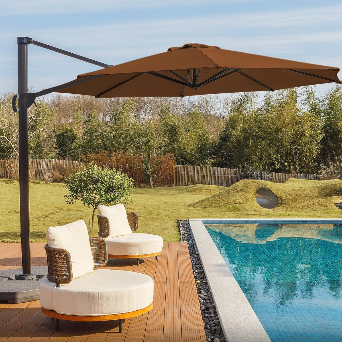 Grey 8.2FT Square Offset Patio Umbrella with Aluminum Pole V3281