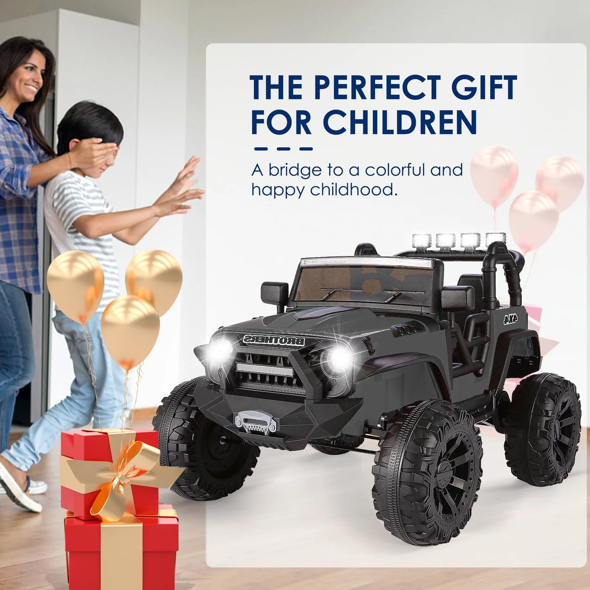 24V Electric Kids Ride On Truck Car with 2 Seaters Black F384