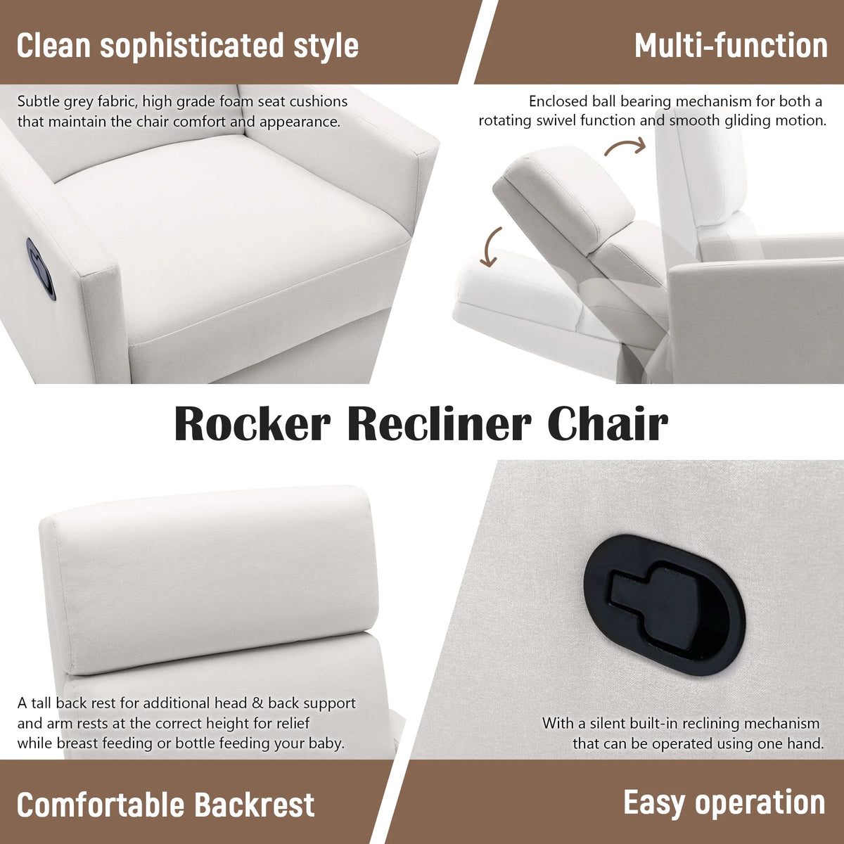 Beige Upholstered Swivel Recliner Chair P3472