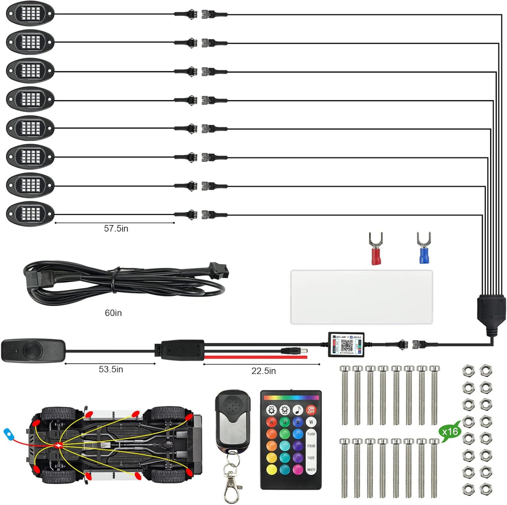 RGB LED Rock Lights 8 Pods Pack of 2 X182