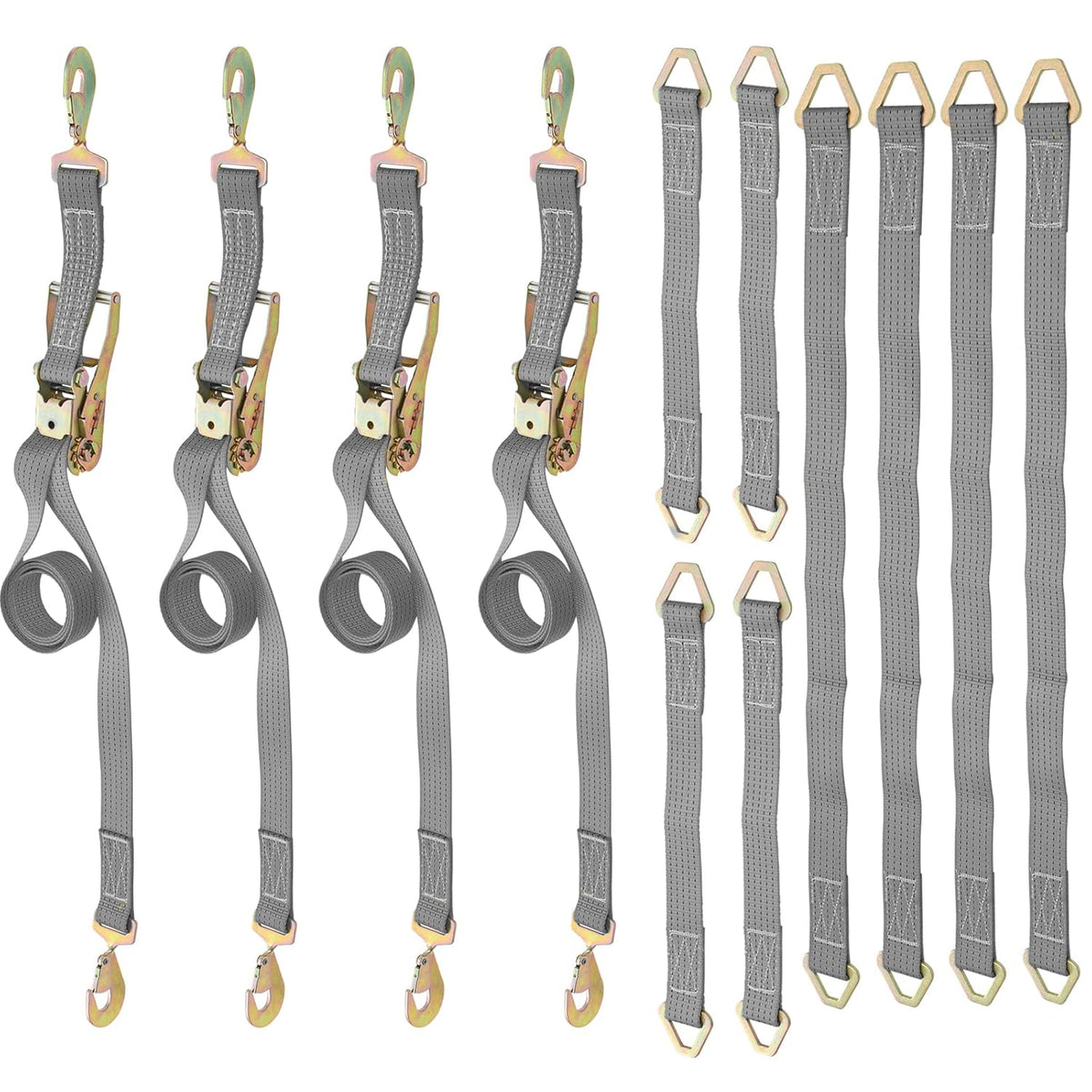 12 Pcs Polyester Ratchet Tie Down Strap Kit Grey B455155