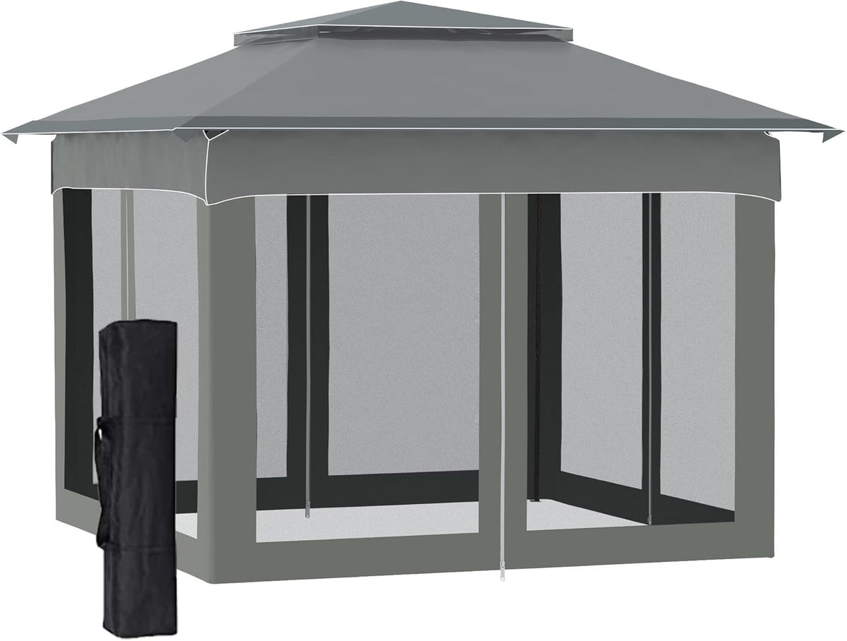 11' x 11' Pop Up Gazebo Canopy Shelter with Netting and Storage Bag, Khaki X40635