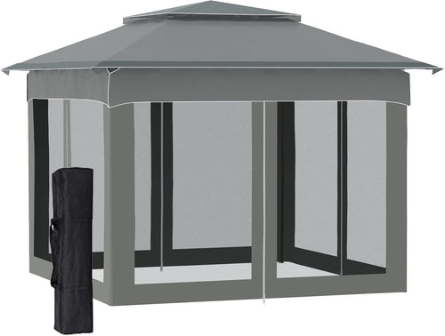11' x 11' Pop Up Gazebo Canopy Shelter with Netting and Storage Bag, Khaki X40635